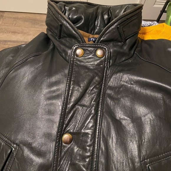 RARE Vintage Nautica genuine leather men’s black button‎ pocket zip jacket coat - Picture 12 of 14